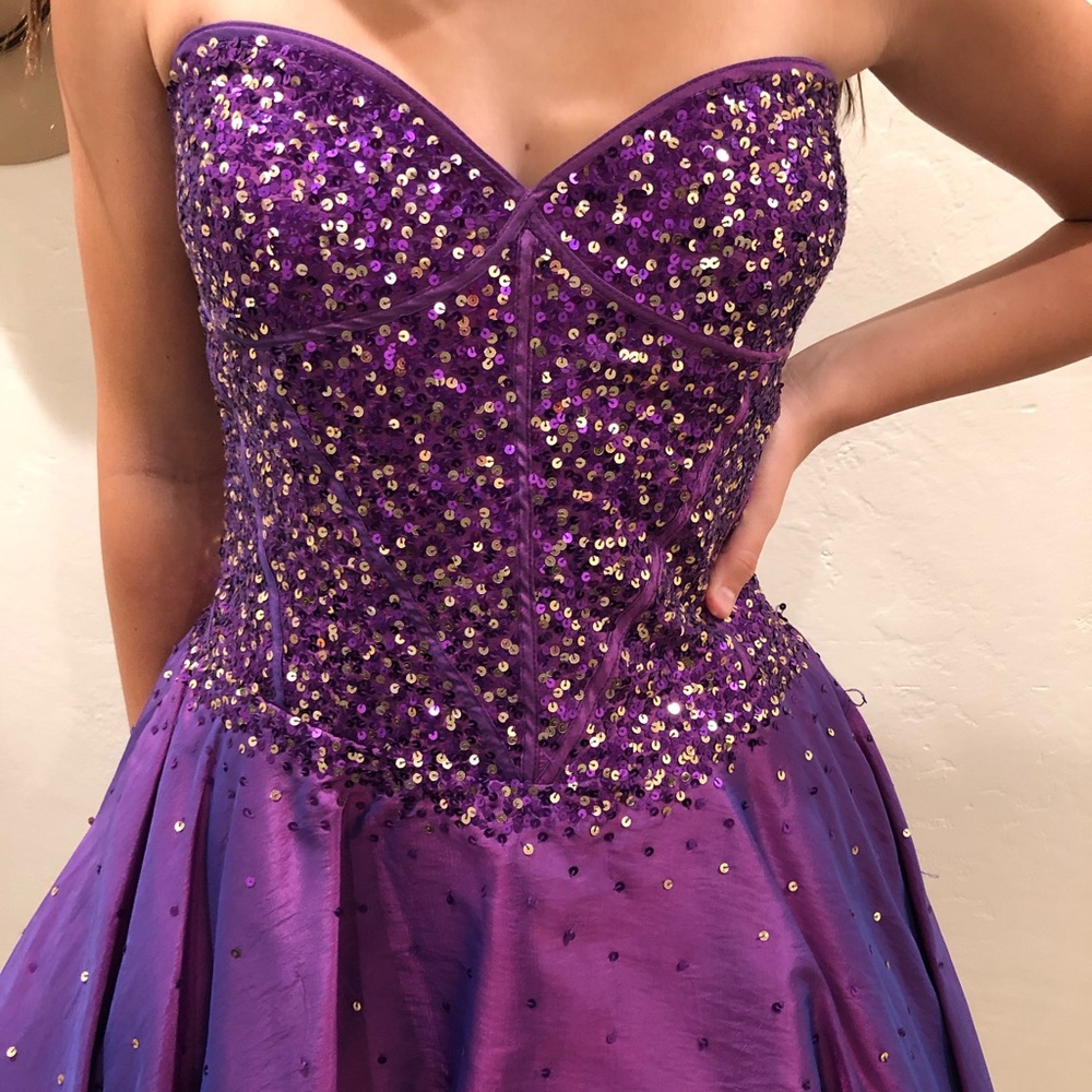 Purple Sequin Strapless Dress